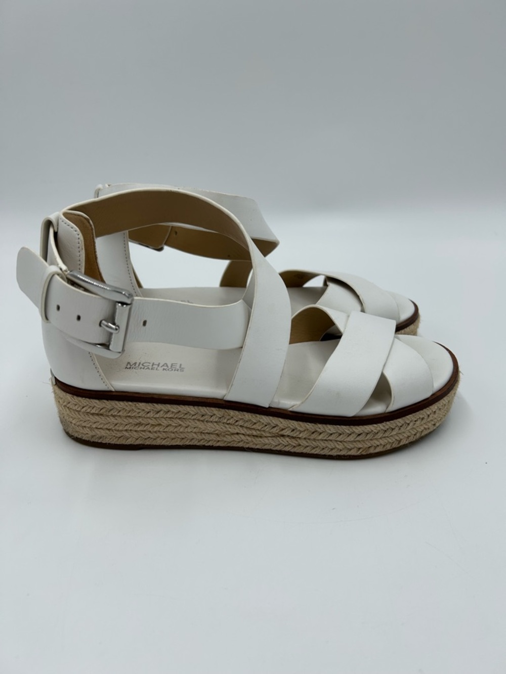 MICHAEL Michael Kors White Crisscross Espadrille Platform Sandals - Picture 2 of 7